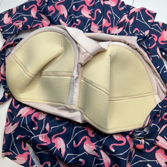 Eloquii Ruffle Off The Shoulder‎ Flamingo One piece Swimsuit Size 16W Beach - Picture 6 of 13